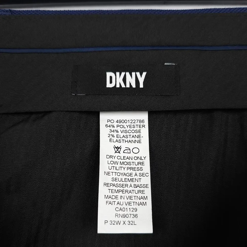 DKNY Mens Modern Fit 2 Piece Suit 38L 32x32 Blue Solid Birdseye Stretch NWT